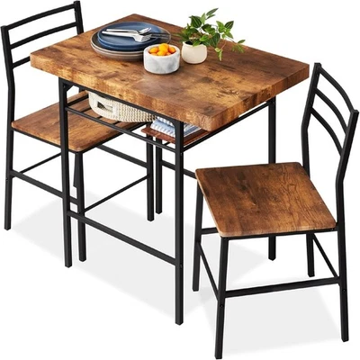 3-Piece Modern Dining Set Space Saving Dinette Kitchen Steel Frame Dining Room - Image 1 of 4