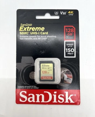 SanDisk Extreme 128GB SDXC 150MB/S 1000x UHS-1 SD Class 10 Memory Card 128G 4K - Image 1 of 4