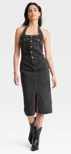 Universal Thread MIDI Black Denim Halter Dress - Size 12 - NWT NEW - Picture 1 of 12