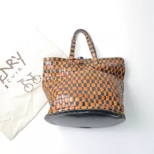 Henry Cuir Bicolor Black Brown Intrecciato Leather Tote Bag Used Excellent+ - Picture 1 of 10