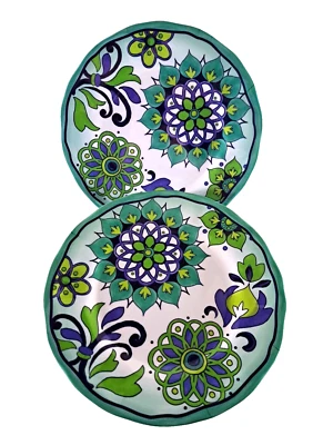 Juego de 8 Platos de Ensalada de Melamina Boho Floral Azul Turquesa Picnic Plástico 9" Foto 1 de 4