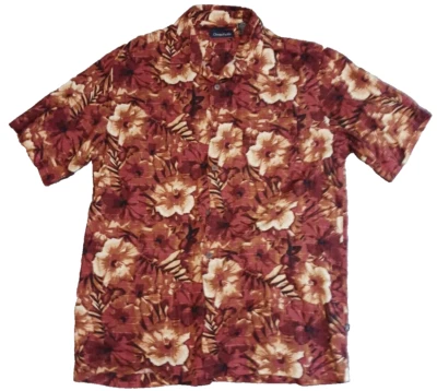 Camisa Hawaiana OP Ocean Pacific Para Hombres Mediana Marrón Floral Manga Corta Abotonada Foto 1 de 4