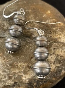 Indian Southwestern Sterling Silver Bead Earrings 1347 - Picture 1 of 10