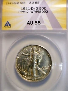 1941d /d ERROR ANACS AU55 RPM #2 BEST OF Silver Franklin Half Dollar CH AU Coin - Picture 1 of 9