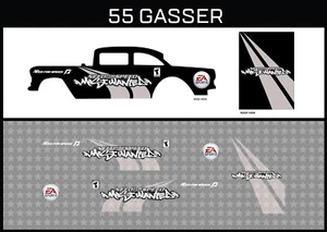 Calcomanías Hot Wheels (1/64),55 Gasser""NFS:Most Wanted"" tobogán acuático, primero blanco impreso - Imagen 1 de 5