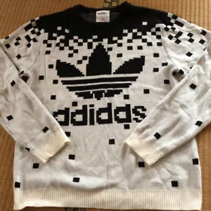 Adidas Jeremy Scott Men's Sweater Pixel Logo Knit Tops Black White FREE used - Picture 1 of 4