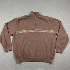 Eddie Bauer Sweater Mens 2XL 1/4 Zip Cotton Cashmere Pullover Dark Brown Mock - Picture 1 of 7
