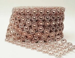 8YD Rose Gold Diamond Bling Mesh Rhinestone Ribbon Wrap Wedding Decoration 4" - Picture 1 of 5