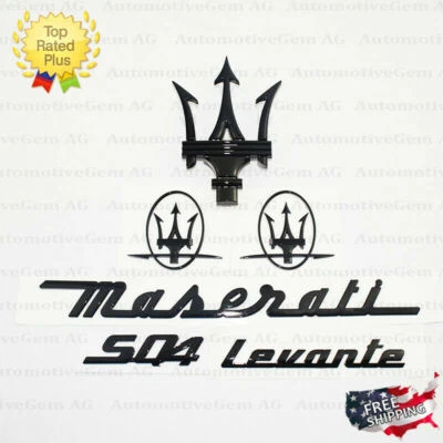 Maserati Emblem Levante SQ4 Grille Trident Side Logo Black Badge Set Sticker Kit - Image 1 of 3