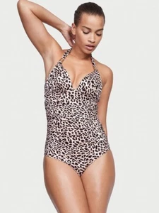 Victoria's Secret M ONE-PIECE monokini swimsuit ruched halter NEW LEOPARD animal - Picture 1 of 4