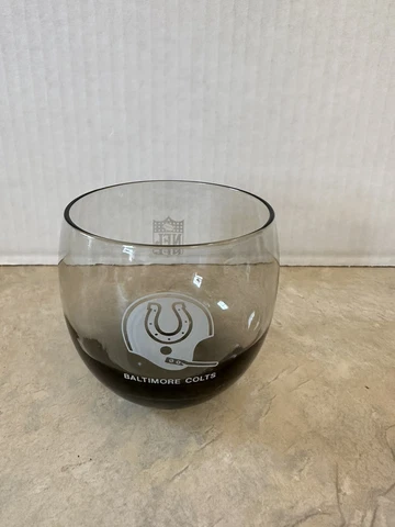 Vintage 1970's NFL Baltimore Colts Smoked Glass Whiskey Low Ball Glass Barware Cover