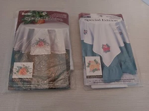 Bucilla Table Topper Cloth cover Cross Stitch Kit Roses Floral Bouquet NOS - Picture 1 of 7