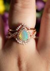 Natural Pear Cut Fire Opal 925 Silver Vintage 2Pc Engagement Ring Set For Women