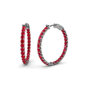Ruby Inside-Out Womens Hoop Earrings 1.89 ctw 14K Gold JP:37679 - Picture 1 of 9