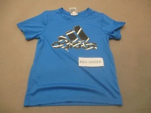 ADIDAS Size 5 Kids Unisex Blue Crew Neck Short Sleeve Gym Athletic T-Shirt 975 - Picture 1 of 7