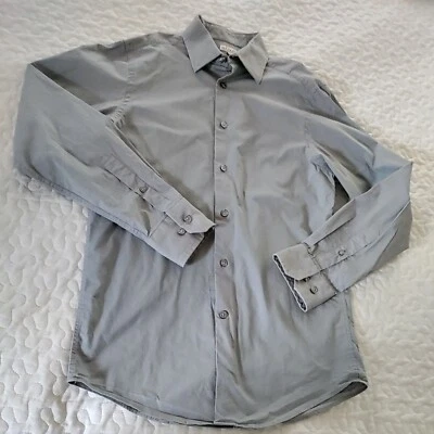 Merona Men's S Slim Fit Button Up Long Sleeve Grey Dress Shirt 38" chest Preppy - Image 1 of 4