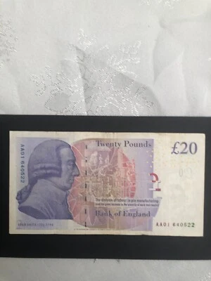 BANK OF ENGLAND £20 BANKNOTE AA01 BAILEY 2003 RARE - Image 1 of 4