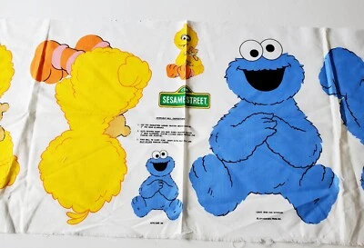 Vintage Sesame Street Cookie Monster Big Bird Craft Fabric Panel Doll 14" - Image 1 of 3