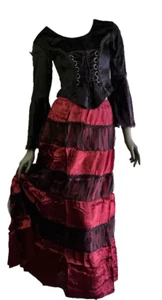 Maxi Skirt Gothic Victorian Punk Larp Tulle Layer Burgundy Gr.36-42 Freesize - Picture 1 of 3