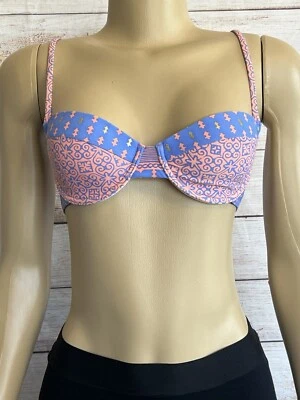 Top de bikini marroquí geométrico dorado naranja naranja azul surf oxidado para mujer talla 10 Foto 1 de 4