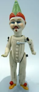 Antike deutsche Vollbiskuit 4,25" CLOWN PUPPE DREHBARER KOPF NARR 1:12 Puppenhaus - Bild 1 von 6