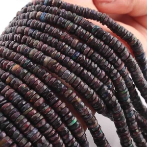 1 Long Strand Black Ethiopian Welo Opal Faceted Heishi Briolettes - Wheel Beads - Picture 1 of 4
