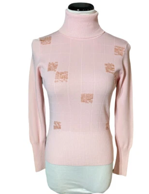 VENINI Pink Sequence  Long Sleeve  Sweater Petite Small Turtle Neck Casual - Image 1 of 4