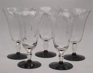 Set Of 5 Vintage Imperial Glass Ohio Black Foot Water Ice Tea Goblets 6 3/8” - Picture 1 of 8