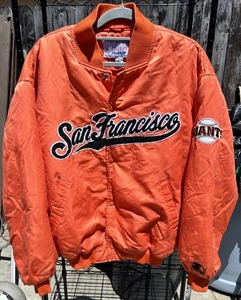 VTG 90s 00s MLB SAN FRANCISCO GIANTS ORANGE BOMBER JACKET STARTER SIZE LARGE MLB - Picture 1 of 10