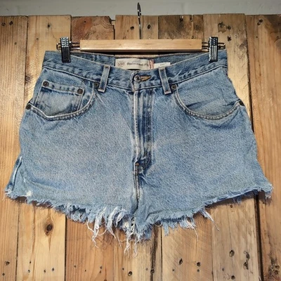 Levi's 550 Shorts A Grade Denim Ripped Cut Off Frayed Blue Womens W31 Hot Pants - Image 1 of 4