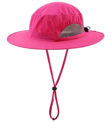 Sombrero de protección solar para niños, secado rápido, ajustable, ala ancha, sombrero de cubo de malla Foto 1 de 4