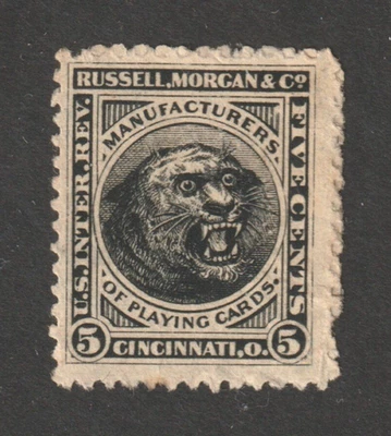 Scott # RU16d, Used, F, 5¢ Playing Cards, Russell, Morgan & Co., Cincinnati, OH - Image 1 of 2