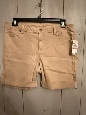 Pantalones Cortos Michael Kors Retro Para Mujer Talla-12 Caqui Enrollable Denim Cómodo Chino NUEVO Foto 1 de 4
