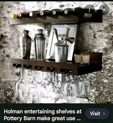 TOTALMENTE NUEVO Pottery Barn Holman Estante de Entretenimiento Madera Botella de Vino Y Vaso  Foto 1 de 4