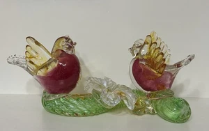 Archimede Seguso Murano Kunst Glas Liebesvögel Skulptur auf Ast mit Blume 50er Jahre - Bild 1 von 7