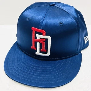 New Era Dominican Republic Baseball FEDOM Satin 59FIFTY Fitted Hat 7 1/8 Blue - Picture 1 of 5