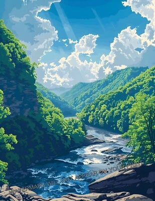 Nueva impresión artística del Parque Nacional River Gorge W. Virginia Appalachian Mountains 8,5X11 Foto 1 de 2