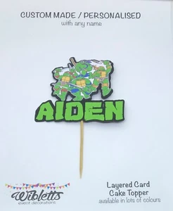 TMNT TEENAGE MUTANT NINJA TURTLES THEME CUSTOM PERSONALISED ANY NAME CAKE TOPPER - Picture 1 of 22