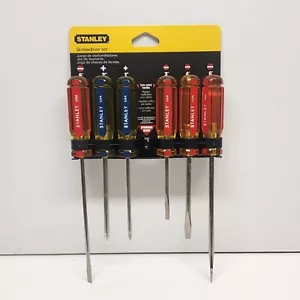 Vintage STANLEY Yellow & Red / Yellow & Blue Handle Screwdriver Set of 6 - Picture 1 of 8