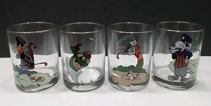 Lot 4 Vintage Warner Bros Looney Tunes Golf Old Fashioned Scotch Glasses Gold - Picture 1 of 9
