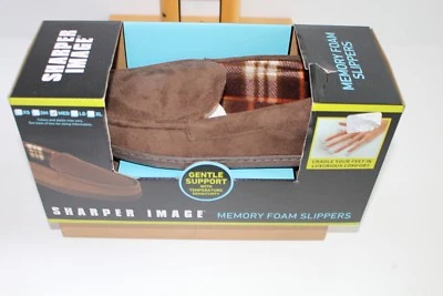 Men's Size M 8-9 Sharper Image Slippers Memory Foam Brown Indoor Outdoor NEW NIB - Image 1 of 3