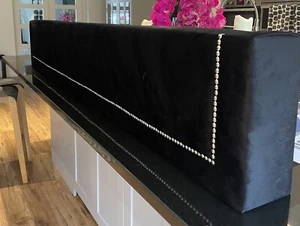 Padded Box Window Pelmet covered in Velvet with Stud Detail. - Picture 1 of 6
