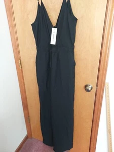 New EE:Some Black 1-piece Jumpsuit Sleeveless Adjustable Size L Poly linen feel - Picture 1 of 10