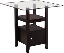 Arecibo Cappuccino Finish/Glass Top Counter Height Dining Table with Storage, 35