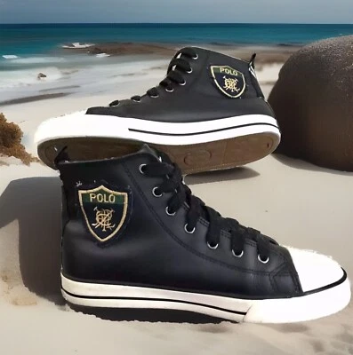 POLO RALPH LAUREN CUERO GENUINO "UNIVERSITY HI" AZUL/BEIGE NIÑOS GRANDES TALLA 5Y Foto 1 de 4