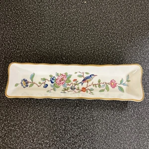 AYNSLEY England Bone China Pembroke Trinket Olive Tray Bluebird Floral Gold EUC - Picture 1 of 11
