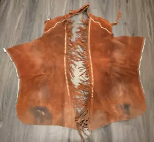 Vintage cowboy pelle chaps frange western con cerniere Talon - Foto 1 di 9