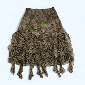 Gonna midi LEW MAGRAM marrone e nera stampa animalier taglia XL vintage glam wanderlust - Foto 1 di 9
