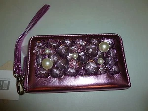 BORSA DA POLSO ARGENTO O ROSA ECOPELLE GROSSA STRASS E GRANDI PERLE ORNATA - Foto 1 di 18
