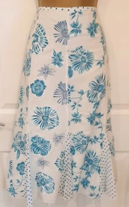 Per Una Summer Skirt Sz 12r Vgc! White Aqua Cotton Holiday - Picture 1 of 7